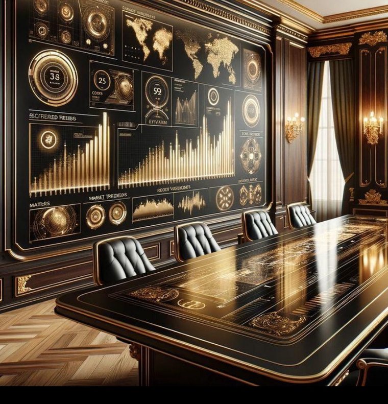 Executive Sensei® — Salle de direction futuriste avec tableaux de bord dorés, symbolisant l'intelligence au service d'un leadership extraordinaire